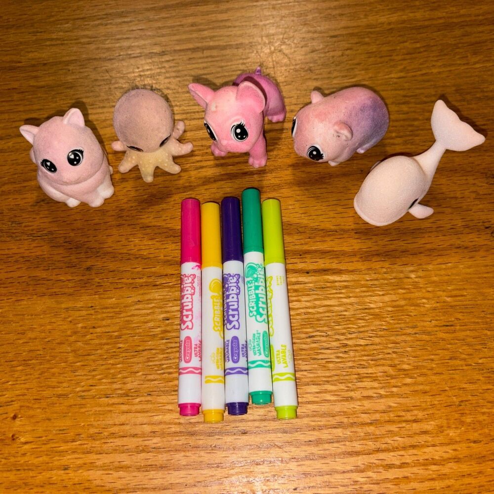 Crayola Scribble Scrubbie Pets Lot Of 5 With Markers